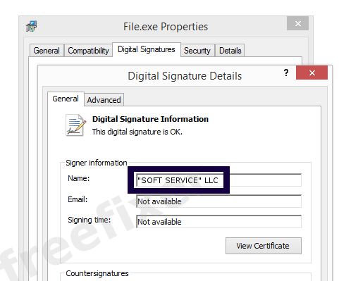 Screenshot of the "SOFT SERVICE" LLC certificate